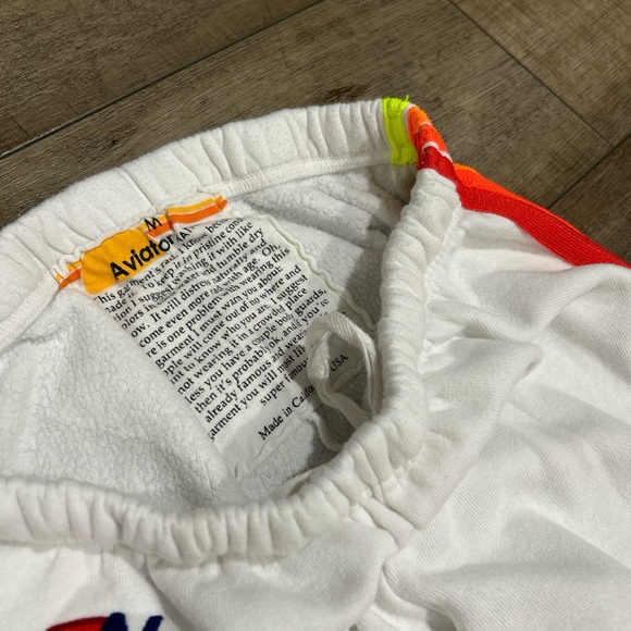 Aviator nation white sweatpant and zip up hoodie set with neon stripes - Picture 5 of 8